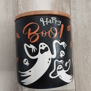 𝅺halloween Happy Boo Ghosts Black Ceramic Canister NEW! 5in candy pet treats